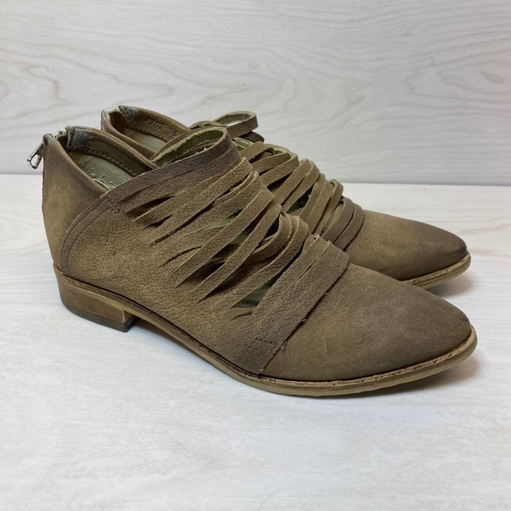 Free People Womens 38 Booties Caged Strappy Brown Leather Flat Ankle Boot Zip